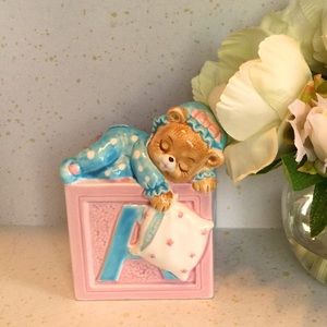 Vintage Sleeping Bear on Block Baby Planter